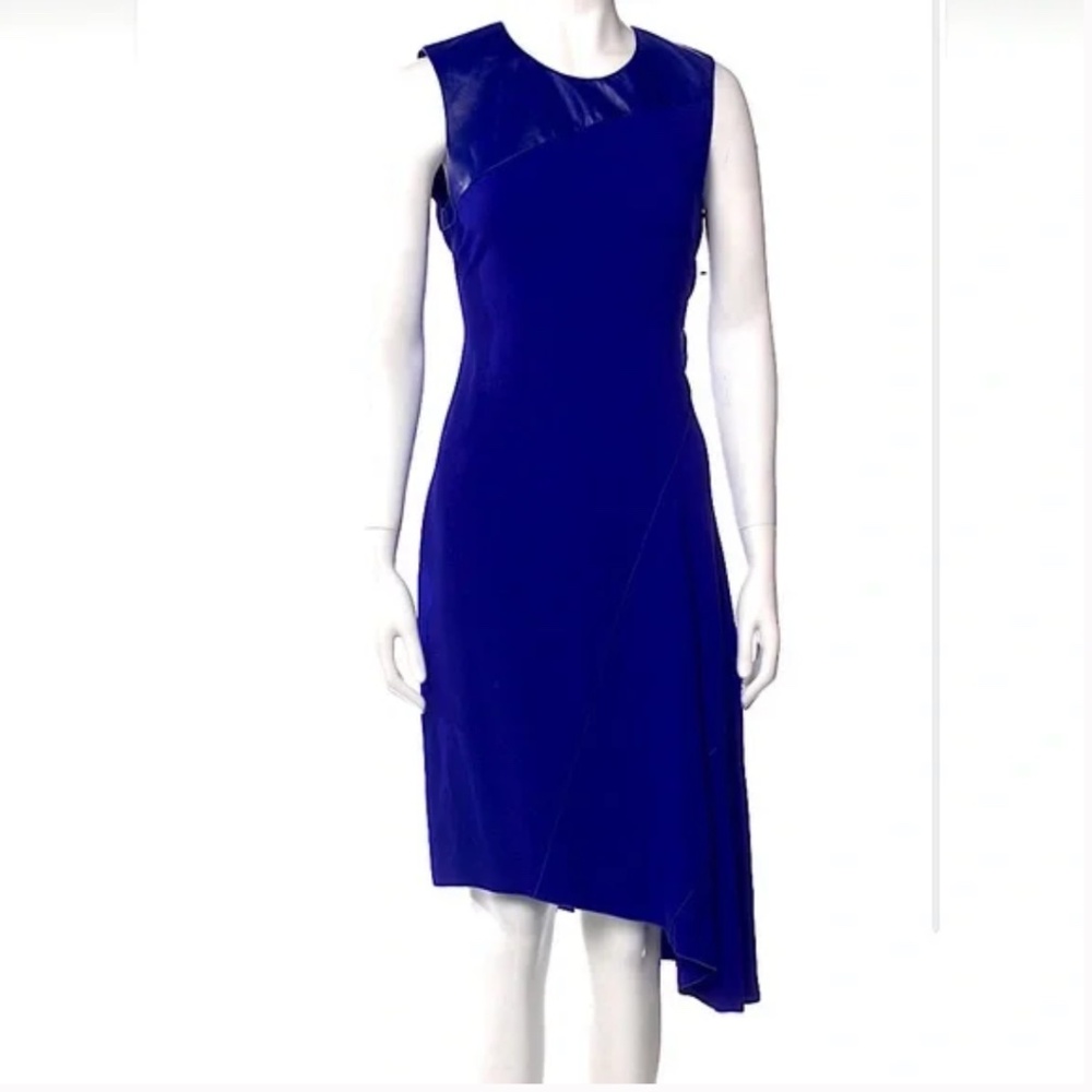 Cobalt leather block dress by Reed Krakoff